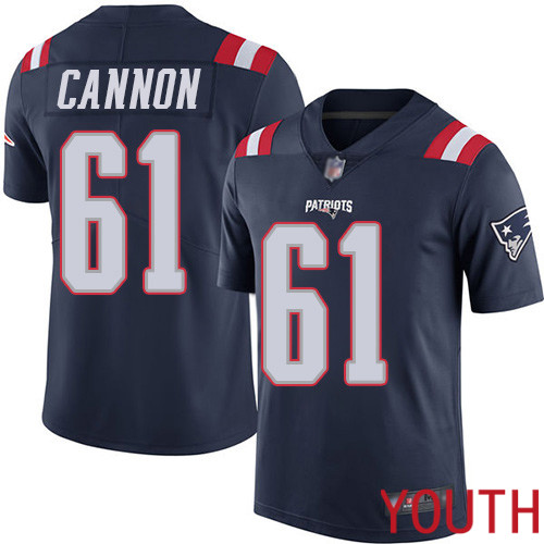 New England Patriots Football 61 Rush Vapor Limited Navy Blue Youth Marcus Cannon NFL Jersey